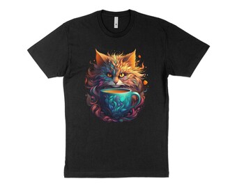 Meowsterpiece: Camiseta abstrata para amantes de café de gato – Camiseta caprichosa de fermentação felina para mulheres, camiseta de gatos meow, presente para amantes de gatos