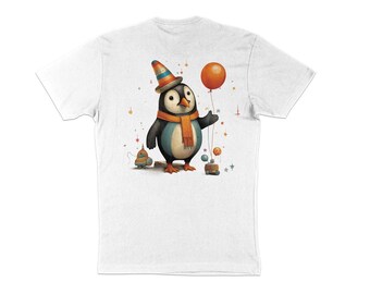 Camiseta gráfica de aventura de pinguim da velha escola, camiseta fofa, camiseta, camiseta feminina unissex com gola redonda