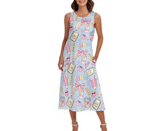 Coquette School Supplies Educator Teacher Mid-Length Sleeveless Dress Pockets Outfit