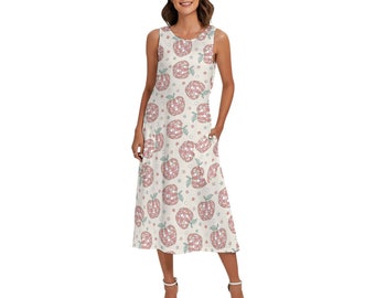 Disco Ball Apples Retro Educator Teacher Mid-Length Sleeveless Dress Pockets Outfit | Unique Teacher Gift | Back to School Outfit