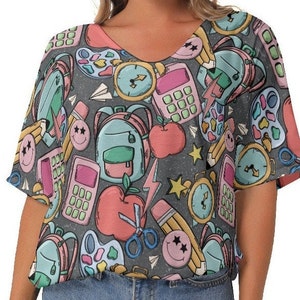 Retro School Supplies Educator Teacher Shirt Blouse Outfit | Unique Teacher Gift | Back to School Shirt