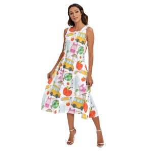 Bright School Educator Teacher Mid-Length Sleeveless Dress Pockets Outfit | Unique Teacher Gift | Back to School Outfit