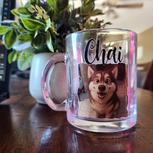 Personalized Dog / Cat Cartoon Style Photo Coffee Mug, Pet Lover Gift, Custom Clear Coffee Mug, Transparent Glass Mug, Gift for Pet Parents