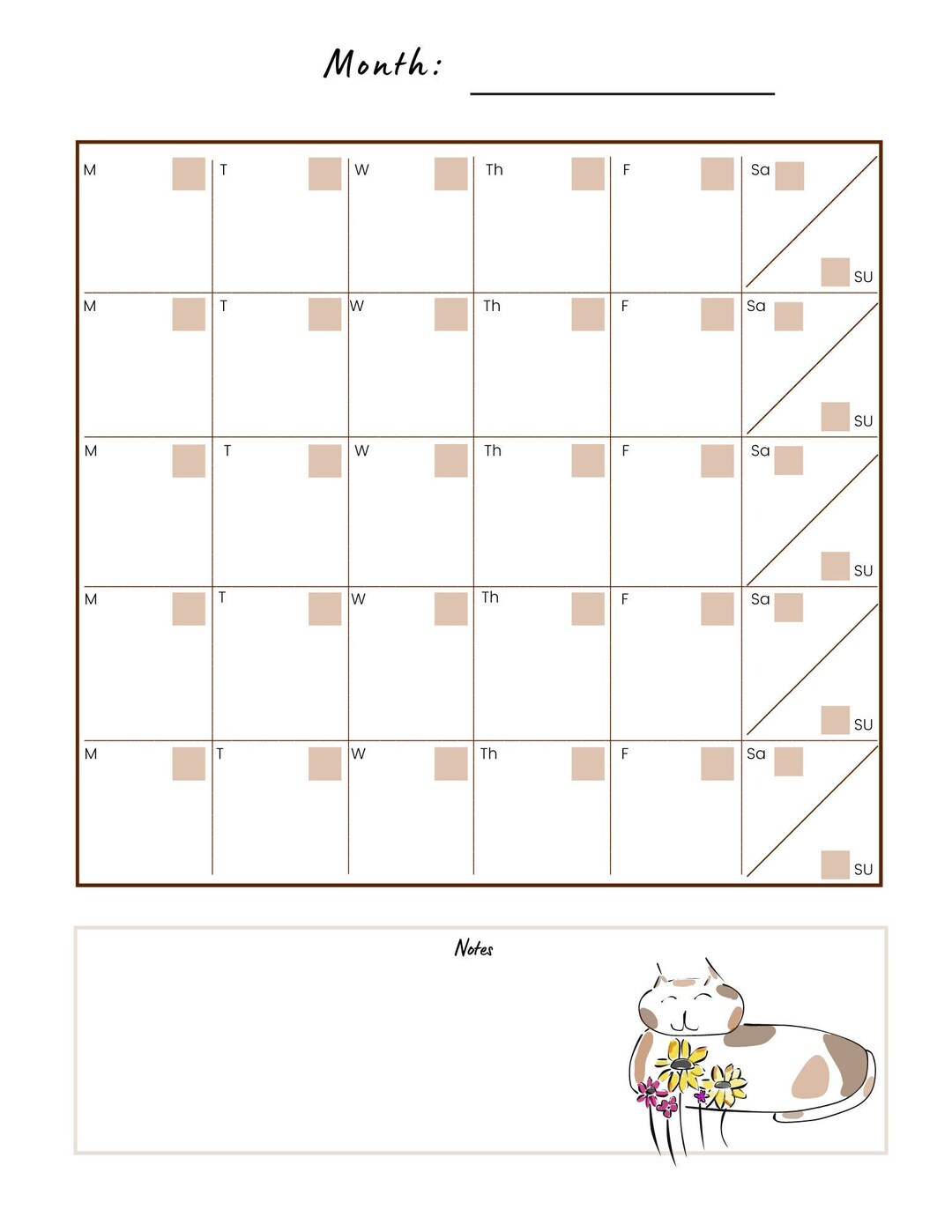Printable Monthly Cat Calendar - Etsy