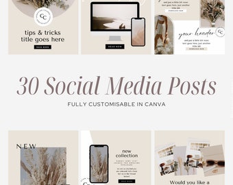 30 Instagram Post Templates | Editable Social Media Kit (Canva)