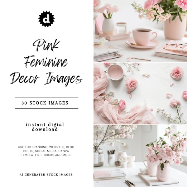 Pink Feminine HOME OFFICE Stock Image BUNDLE, Lifestyle Stock Images, Magazine Photoshoot, Feminine Aesthetic, Blog Graphics, Website Images