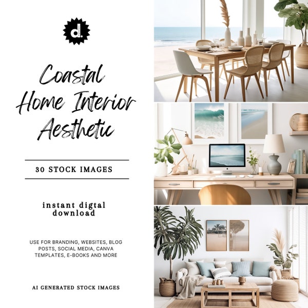 Coastal Home INTERIOR Stock Image BUNDLE, Lifestyle Stock Images, Magazine Photoshoot, Coastal Aesthetic, Blog Graphics, Website Images