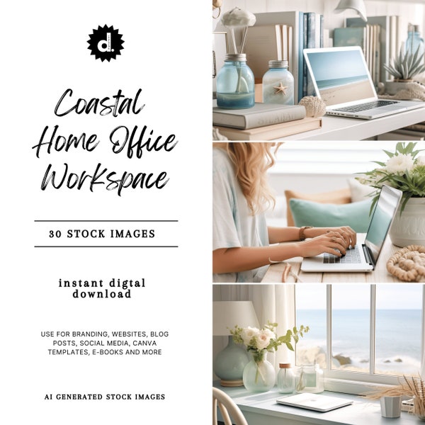 Coastal Home WORKSPACE Stock Image BUNDLE, Lifestyle Stock Images, Magazine Photoshoot, Coastal Aesthetic, Blog Graphics, Website Images