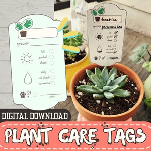 Afdrukbare plantenverzorgingslabels voor plantenliefhebbers, 6 schattige ontwerpen, invulbare plantinstructielabels, cadeau-ideeën voor thuis of voor een housewarming
