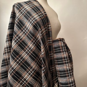 Stunning Silk Plaid Fabric, sold per yard. medium weight brown and black