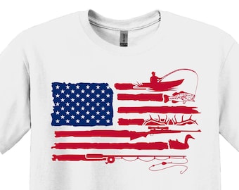 Amerikanische Flaggen-Fischen-Jagd-Hemd, Patriotisches USA Geschenk