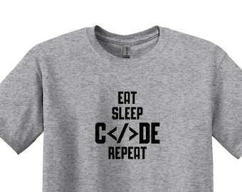 Maglietta Eat Sleep Code Repeat, divertente regalo per programmatori