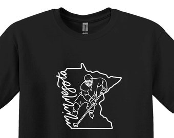ミネソタ州ホッケーマップシャツ、トラベルTシャツ