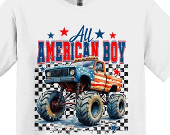 Boys 4th of July Shirt, Patriotic Monster Truck Tee