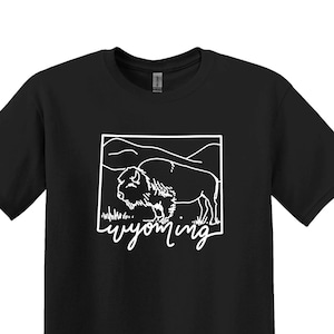 Wyoming State Shirt, State Map Shirt, Wyoming Bison Shirt, Travel Shirt, Wyoming Trip Shirt, aangepaste familiereünie shirts, Wyoming geschenken