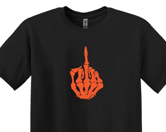 Camiseta divertida de Halloween con esqueleto y dedo medio