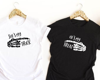 Halloween Couple Shirts, She's My Trick, He's My Treat, Matching Tees