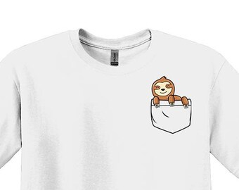 Pocket Sloth Tee, Animal Graphic Shirt, Birthday Gift