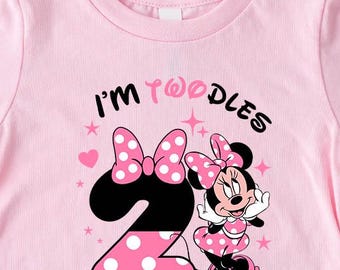 Camiseta de Minnie Mouse para el segundo cumpleaños, camiseta infantil "Soy Twodles"