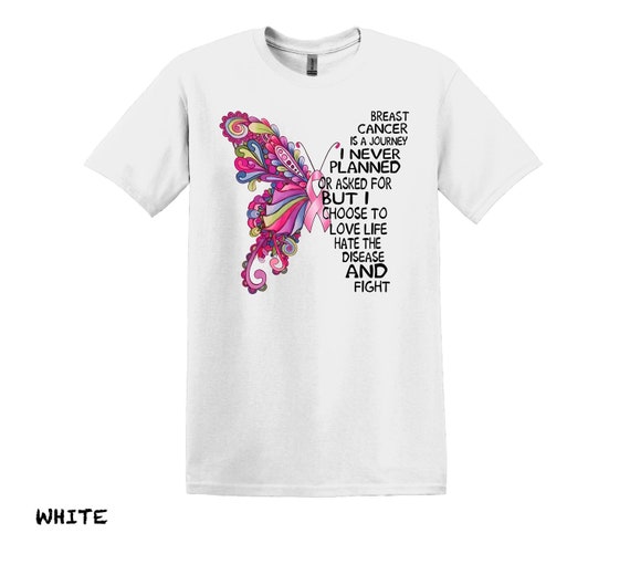 T-shirt Donna Cancro Al Seno Con Nastro Rosa E Farfalla - Maglia In Misto Cotone Traspirante, Consapevolezza E Supporto