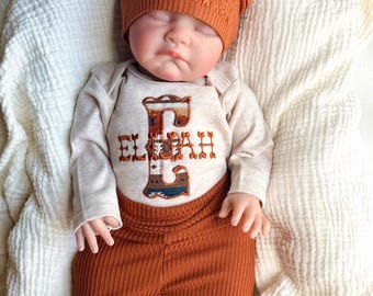 Personalized Western Newborn Boy Outfit Set: Embroidered Blanket, Clothes | Rustic Cowboy Gift