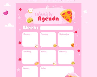 Cute Kawaii Food Pizza Printable Meal Plan Digital Download Printable ...
