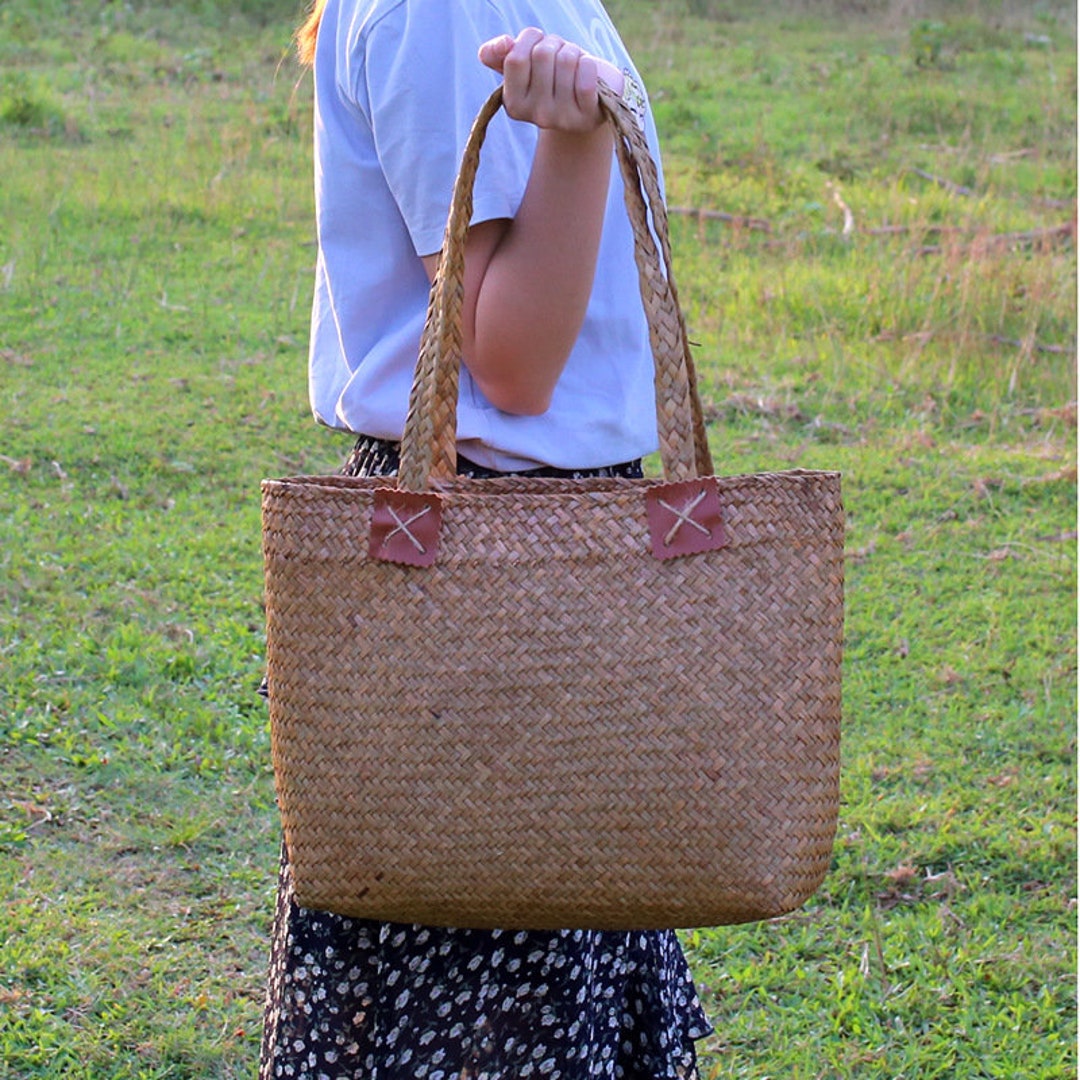 Middle Rattan Shoulder Bag Made by Seeweed Beach Bagpicnic Etsy