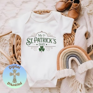 My First St. Patrick’s Day PNG, Cute Baby Irish Outfit Clipart, Green Lucky Clover Design, St. Paddy’s Day Digital File, Lucky Clover Png