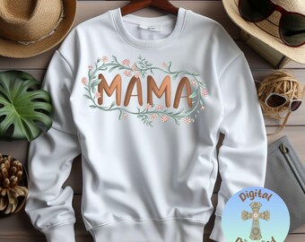 Boho Floral MAMA PNG: Retro Mom Life Shirt Design (Digital Download