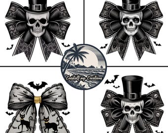 Gruselige Halloween Kokette Bogen PNG Bündel, trendige schicke Gothic Designs, DIY Sublimation, digitaler Download, druckbare Halloween Cliparts