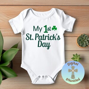 Baby’s St. Patrick’s Day PNG, My 1st St. Paddy’s Clipart, Green Shamrock Sublimation, Instant Download, Lucky Clover PNG