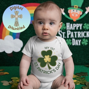 My 1st St. Patrick’s Day Sublimation PNG, Green Shamrock Baby Clipart, Irish Lucky Clover Design, St. Paddy’s Digital File, Lucky Clover Png