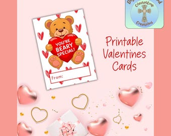 Teddy Bear Valentine Cards, Printable Classroom Valentines (Instant Download)