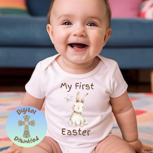 Watercolor Easter Bunny PNG: Baby&#39;s First Easter Clipart (Digital Download
