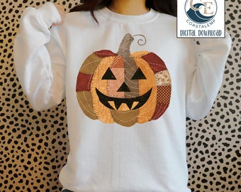 Abóbora de Halloween em patchwork PNG, Clipart rústico de Halloween (Download digital)