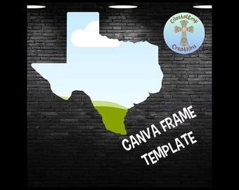 Moldura em formato do Texas para tela em PDF, modelo editável com o contorno do estado, silhueta do Texas com recurso "arrastar e soltar", design para sublimação "faça você mesmo", download digital.