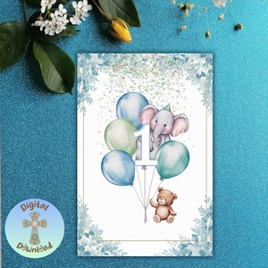 Boy’s First Birthday Card Printable, 1st Birthday Card for Boy, Blue Digital Birthday Card, Instant Download, First Birthday Gift for Him