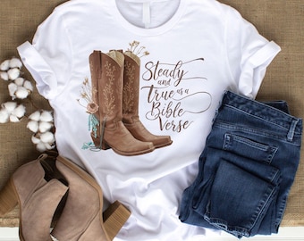 Steady and True as a Bible Verse Cowgirl Boots PNG, Christian Western Sublimation Design, Faith-Inspired Country Clipart, Digital Download
