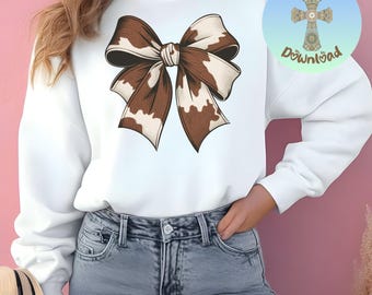Cowhide Coquette Bow PNG, Western Cowgirl Clipart, Rustic Animal Print Sublimation Design, Trendy Country Digital Download