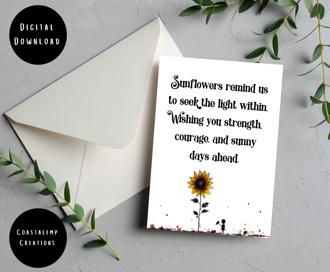 Sunflower Printable Greeting Card, Digital Download Card, Printable ...