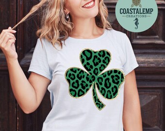 Cheetah Print Shamrock Glitter Bundle PNG, St Patrick’s Day Clipart, Trendy Leopard Clover Sublimation Design, Lucky Digital Download