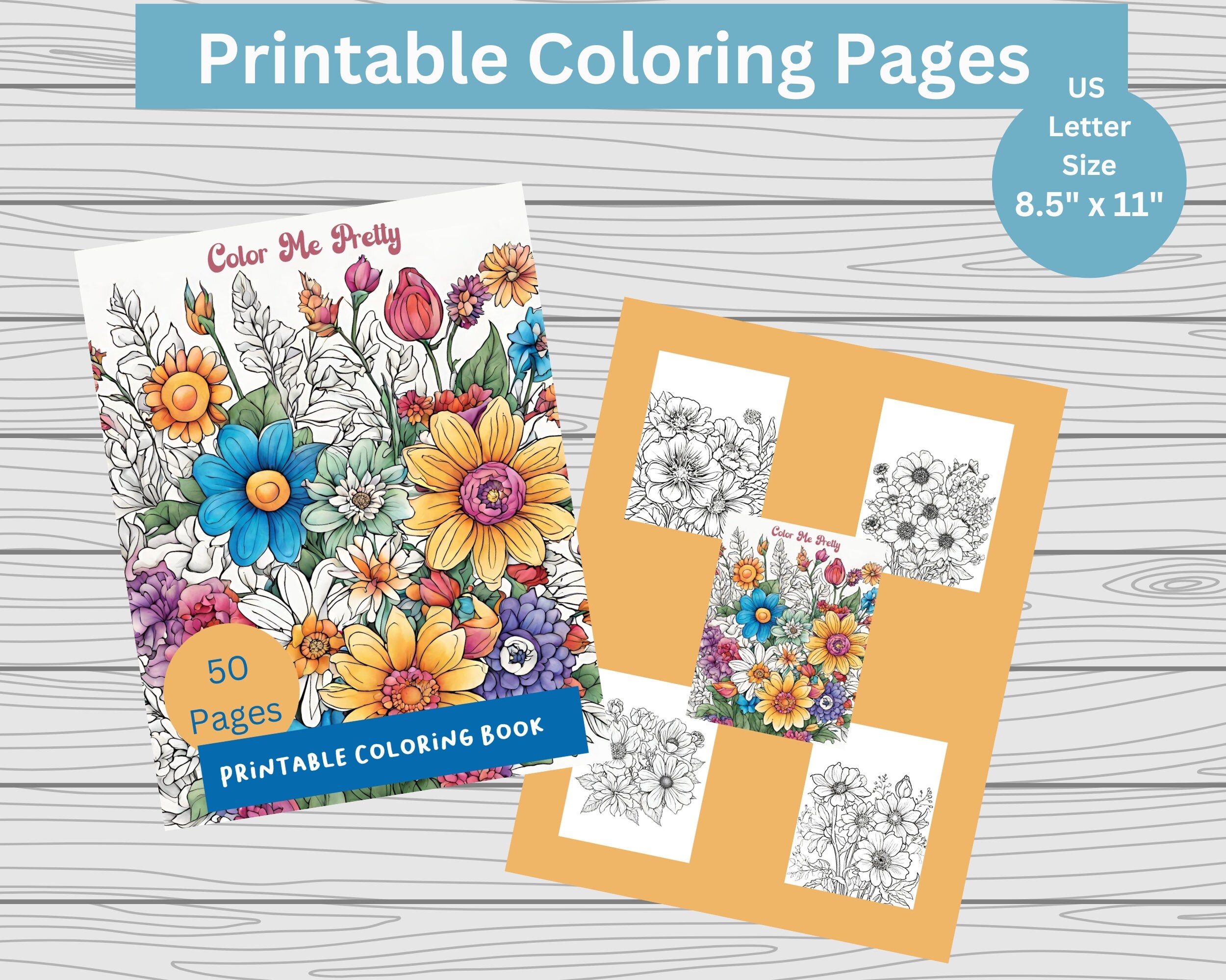 Floral Printable Coloring Book Digital Download Relaxation Flowers