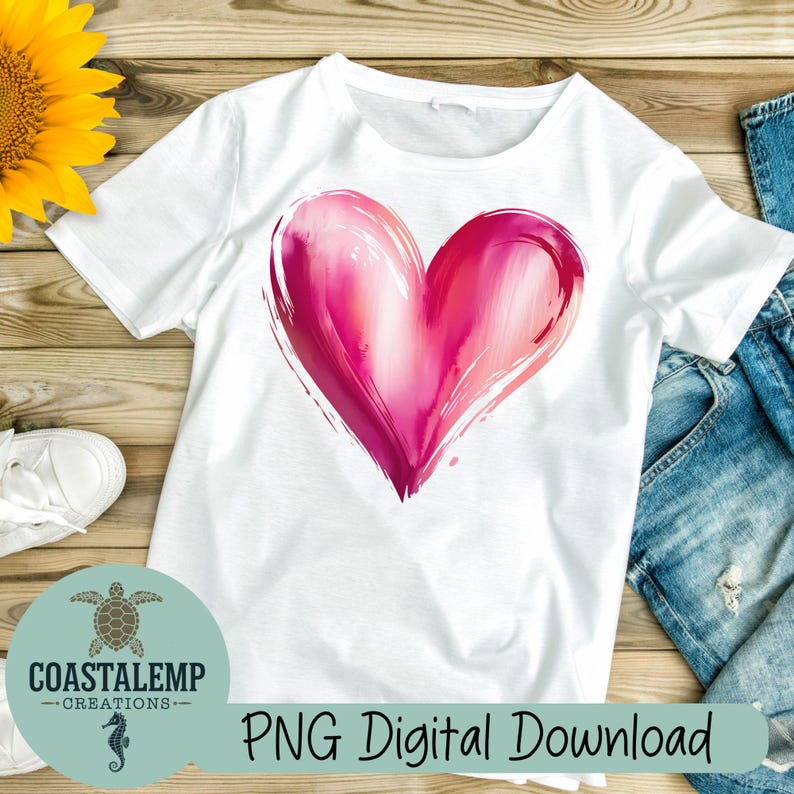 Watercolor Valentines Day Heart PNG Pink and Red Hand-painted Digital ...