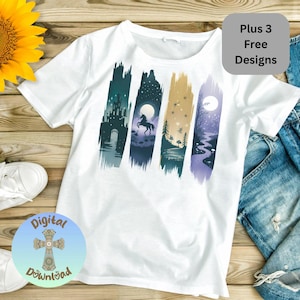 Fantasy Brushstroke PNG Bundle, Castle Unicorn Fairy Forest Art, Magical Sublimation & DTF Print Designs, Digital Download