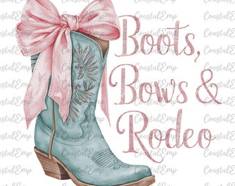Western Cowgirl Boot PNG, Pink Bow Rodeo Clipart, Trendy Western Boot Design, Cute Cowgirl Sublimation Digital Download