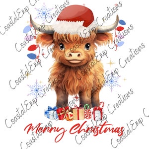 Highland Cow PNG, Boże Narodzenie PNG, Highland Cow Boże Narodzenie PNG, Sublimacja świąteczna, Projekt koszulki świątecznej, Krowa świąteczna, Boże Narodzenie png