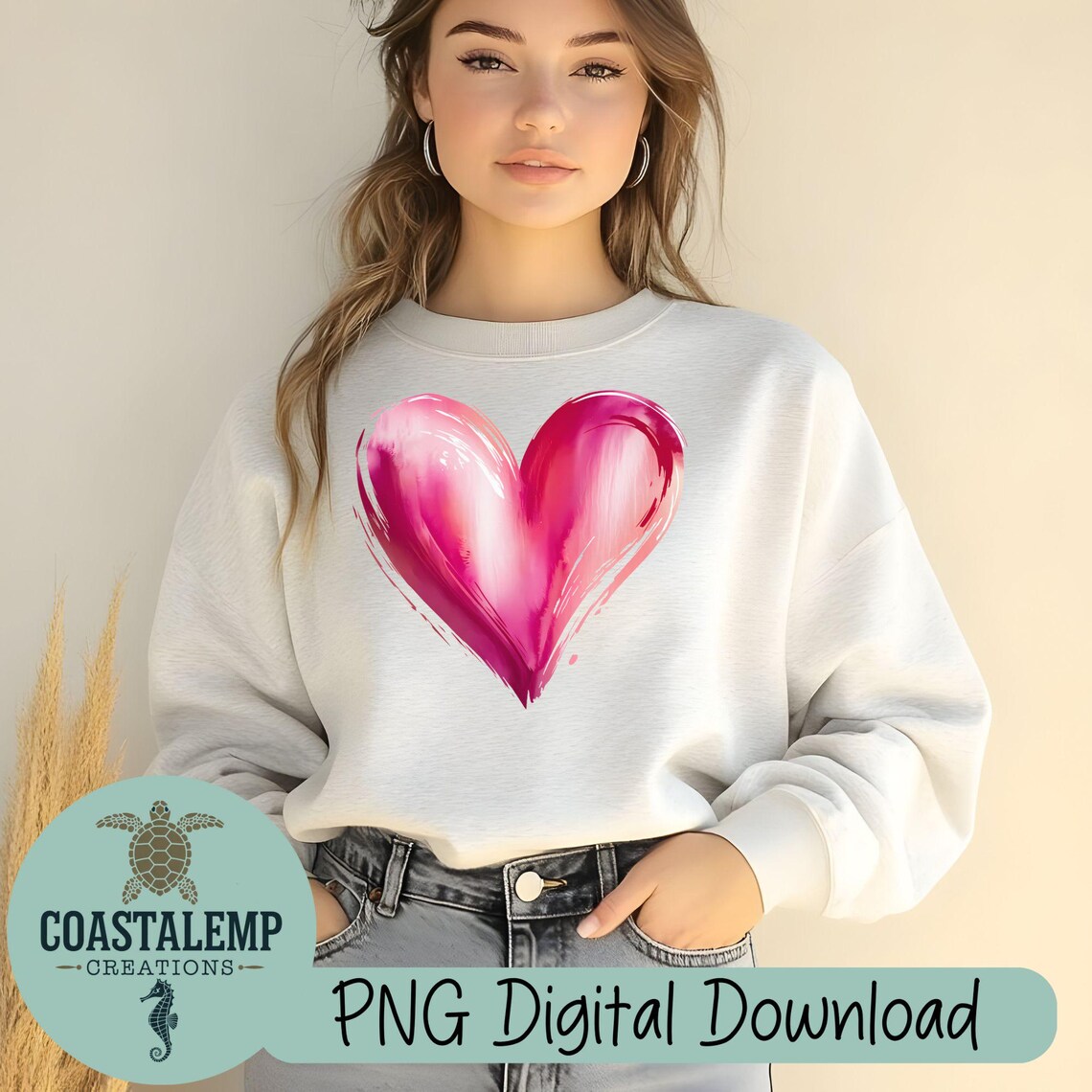Watercolor Valentines Day Heart PNG Pink and Red Hand-painted Digital ...