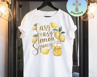 Easy Peasy Lemon Squeezy PNG: Watercolor Lemon Clipart (Digital Download