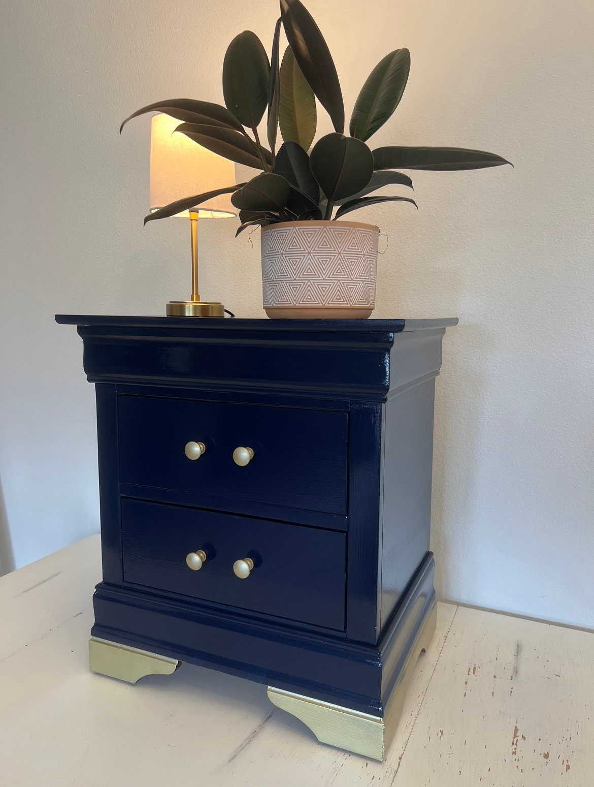 Navy Blue Nightstands With Gold Trim - Etsy