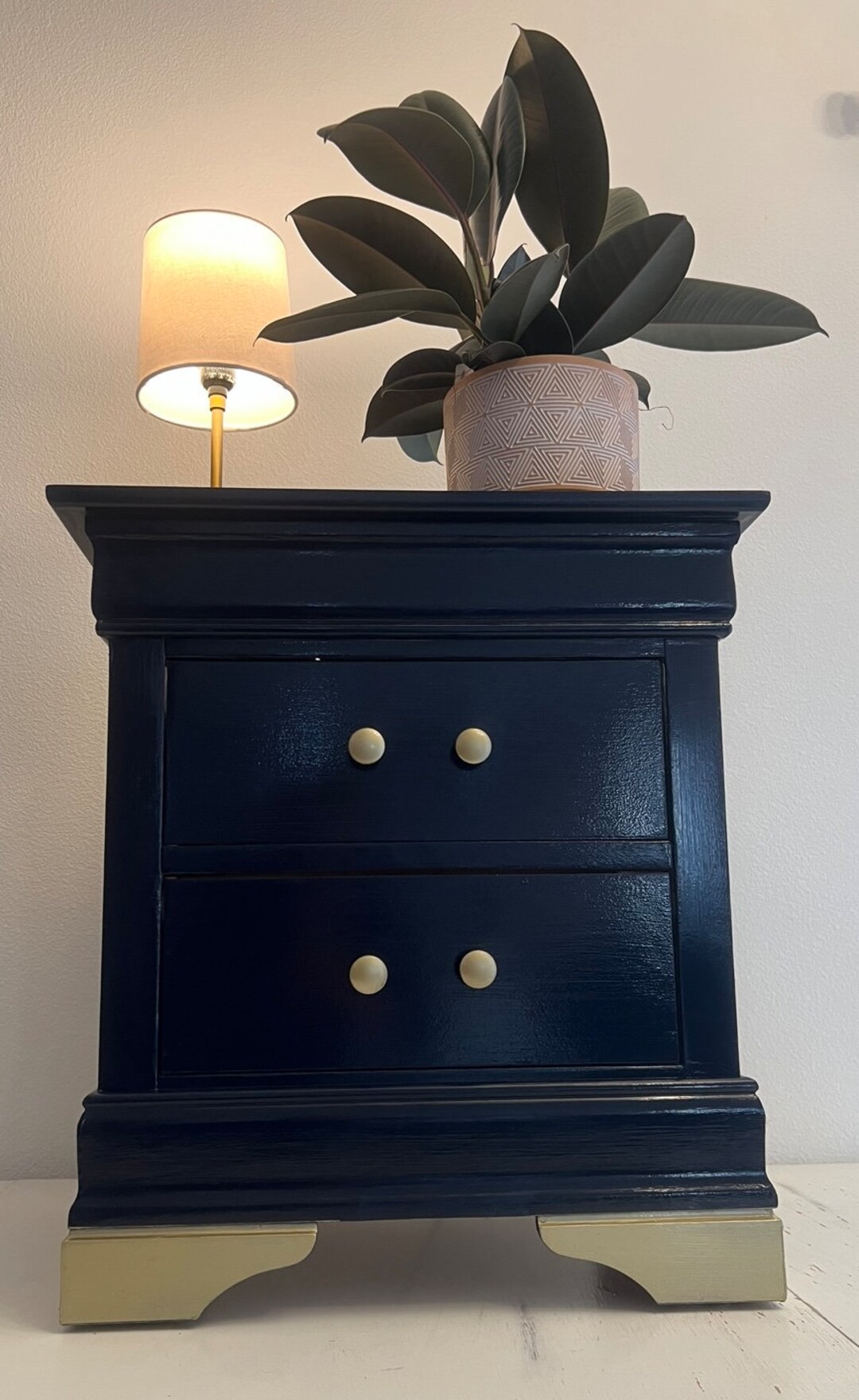Navy Blue Nightstands With Gold Trim - Etsy